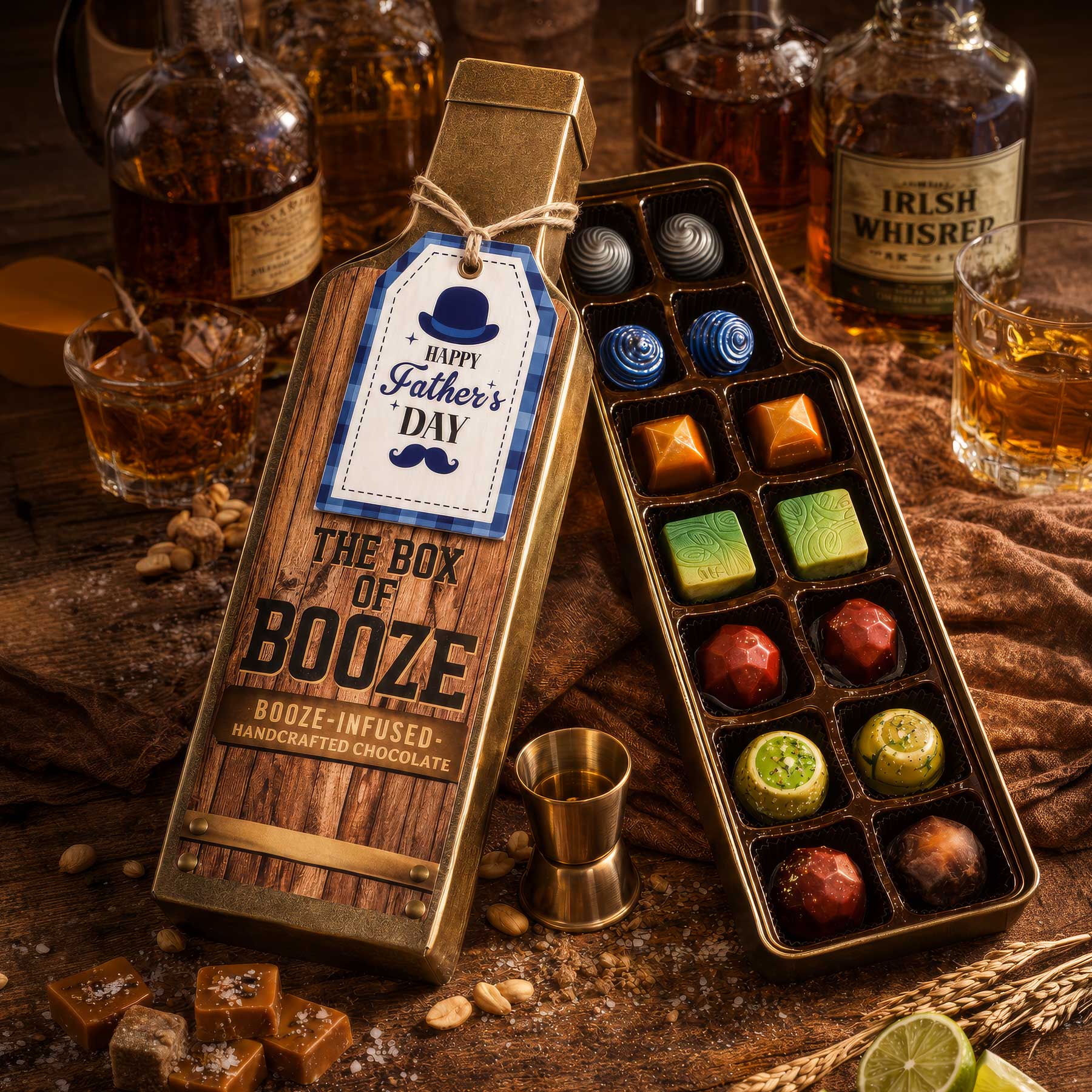 Box of Booze Collection – 12-Piece Spirit-Inspired Chocolate Gift Box - 2 Chicks with Chocolate