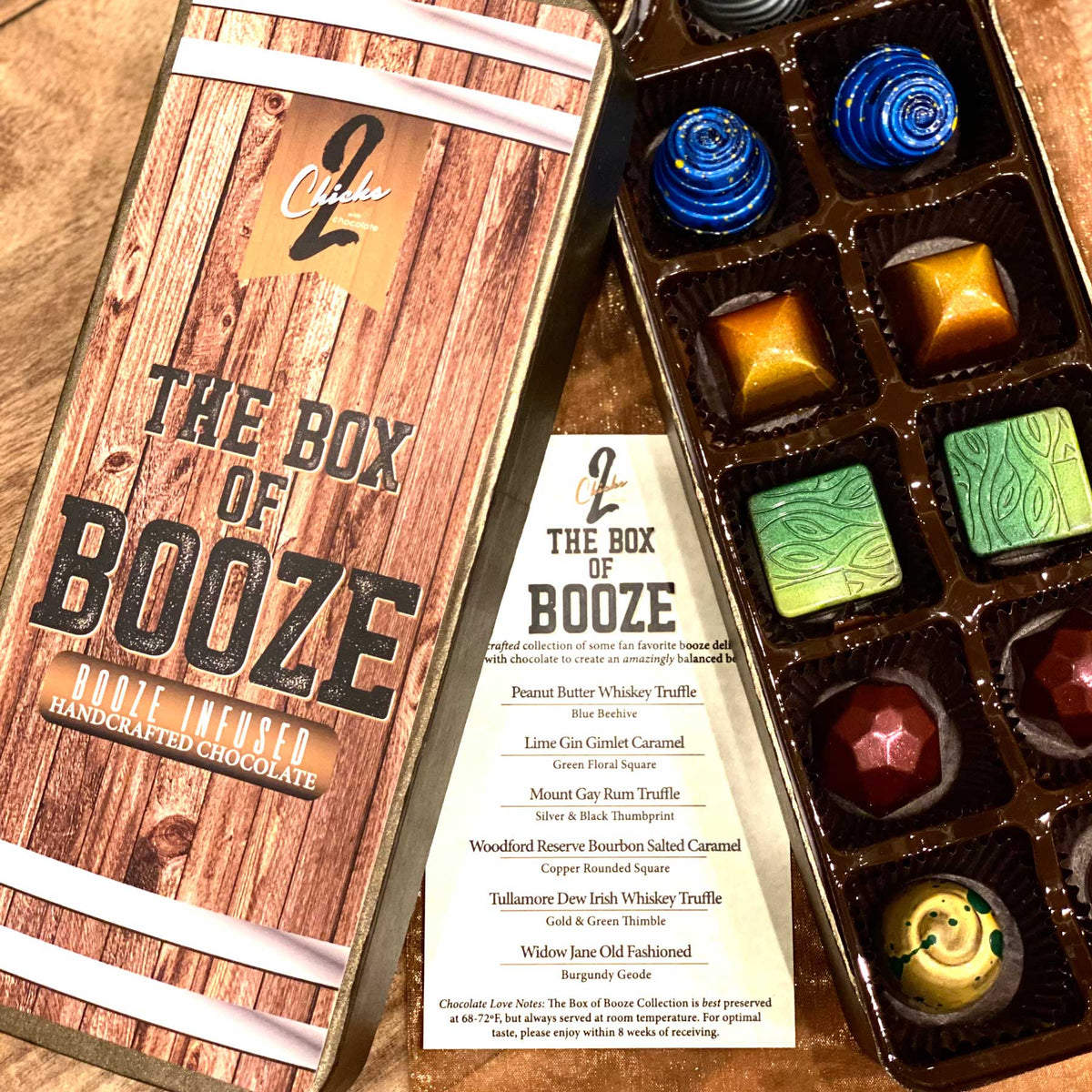 Box of Booze Collection – 12-Piece Spirit-Inspired Chocolate Gift Box - 2 Chicks with Chocolate