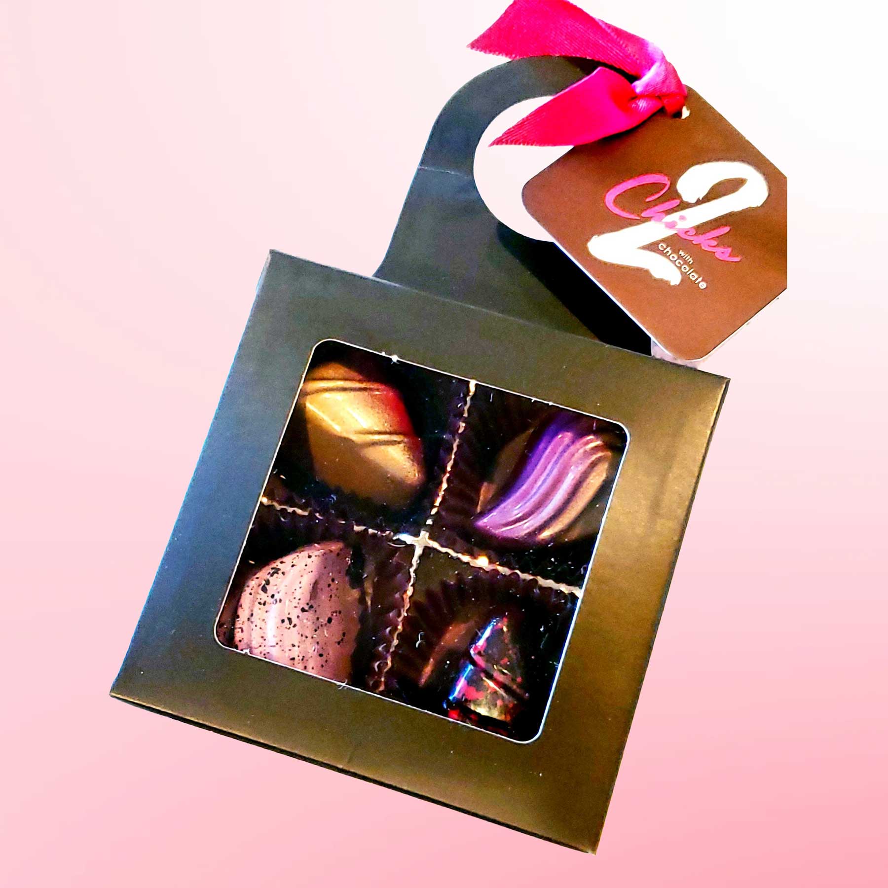 Mini Wine-Infused Chocolate Collection – 4-Piece Hanger Box Gift - 2 Chicks with Chocolate