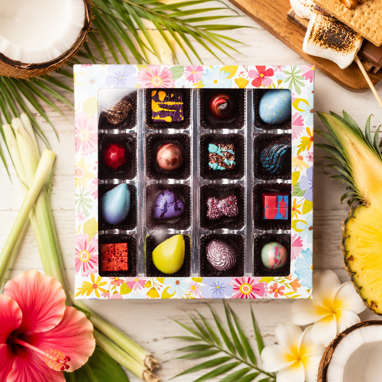 16-Piece Flower Window Gift Box Handcrafted Bonbon Collection - 2 Chicks with Chocolate