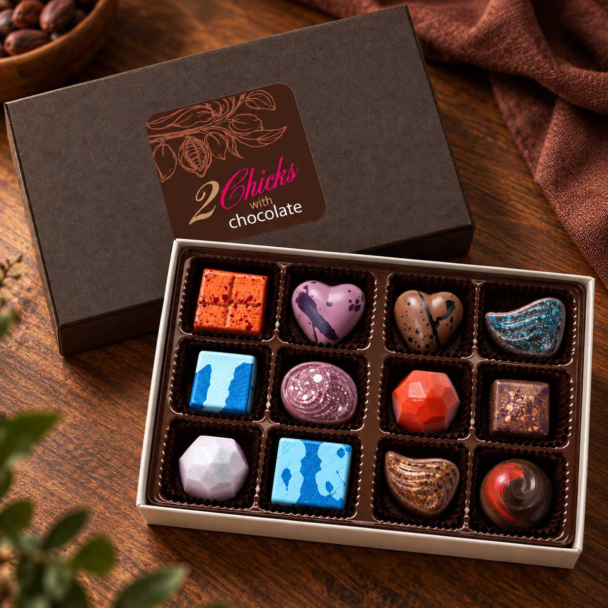 12-Piece Hard Cover Gift Box - 2 Chicks with Chocolate