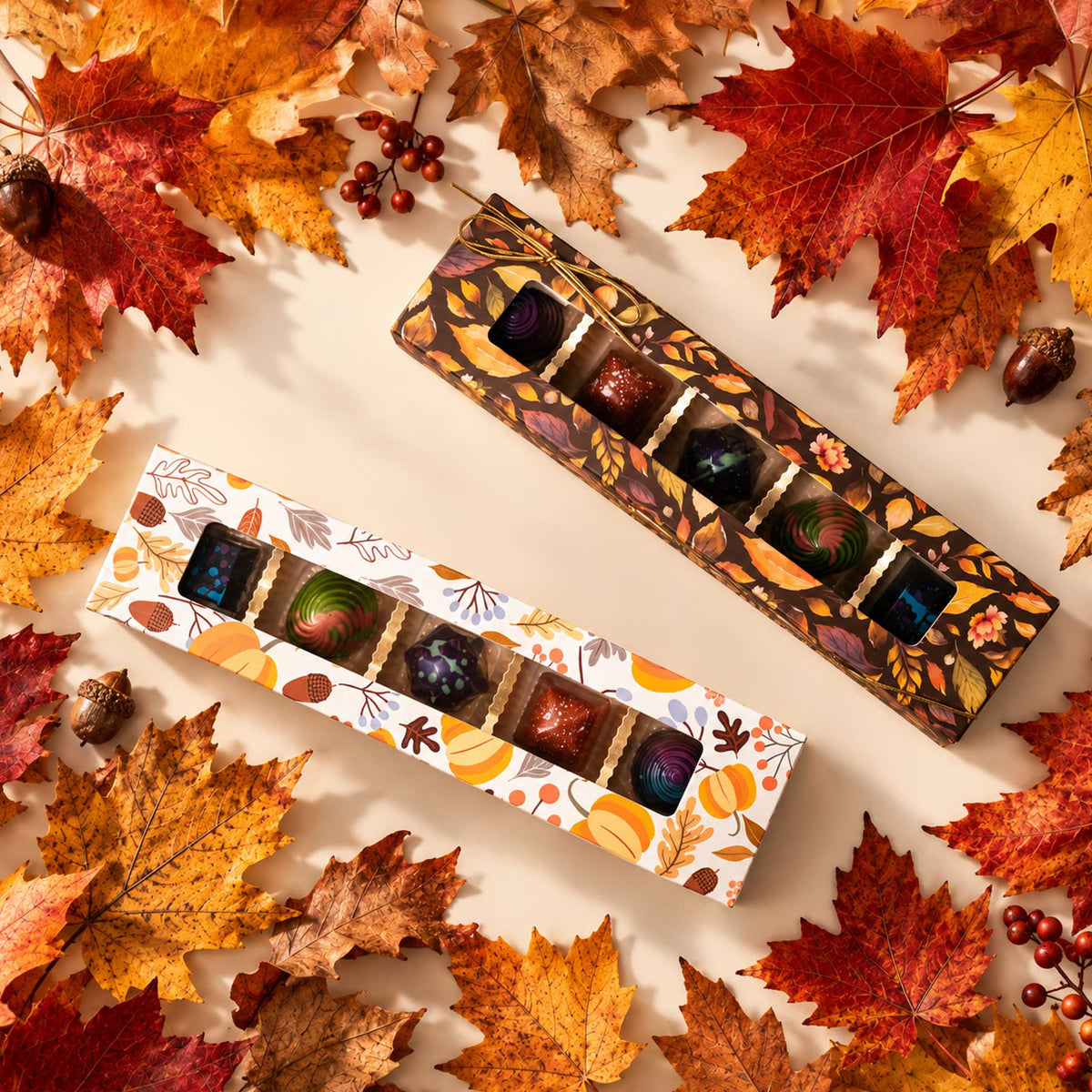 5-Piece Fall Slider Chocolate Box – Seasonal Gourmet Gift - 2 Chicks with Chocolate