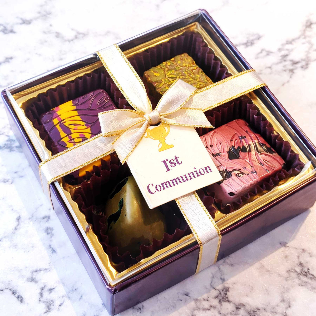 Artisan 4-Piece Chocolate Favor Box - 2 Chicks with Chocolate