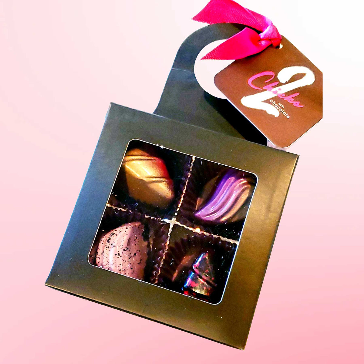 Mini Wine-Infused Chocolate Collection – 4-Piece Hanger Box Gift - 2 Chicks with Chocolate