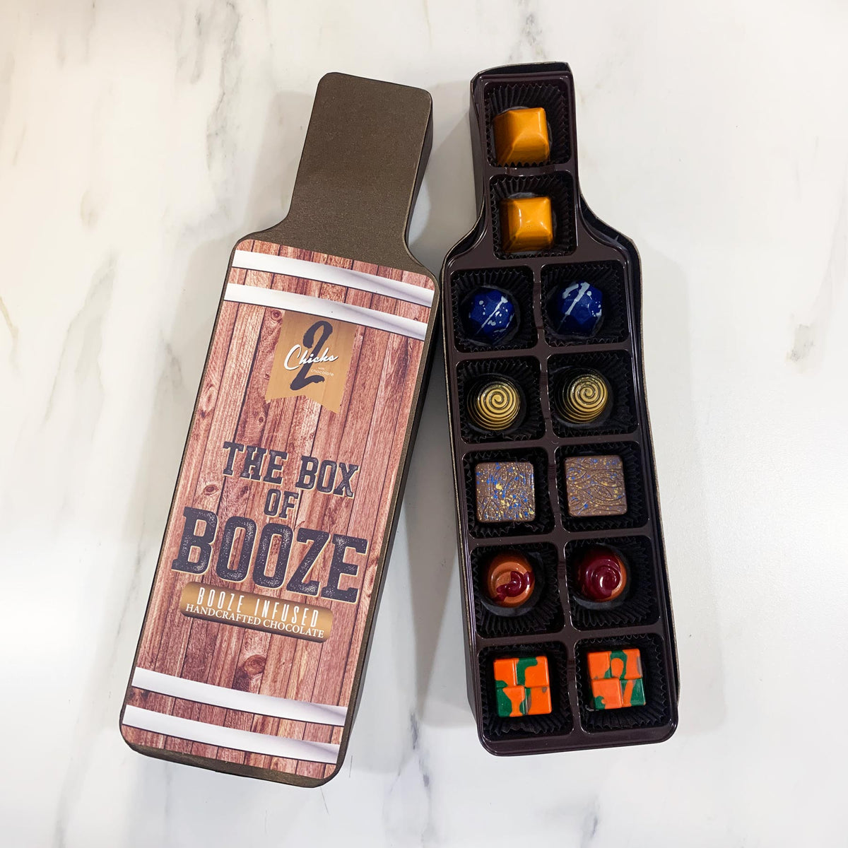 12-Piece Box of Booze Collection – Spirit-Inspired Chocolate Gift Box - 2 Chicks with Chocolate