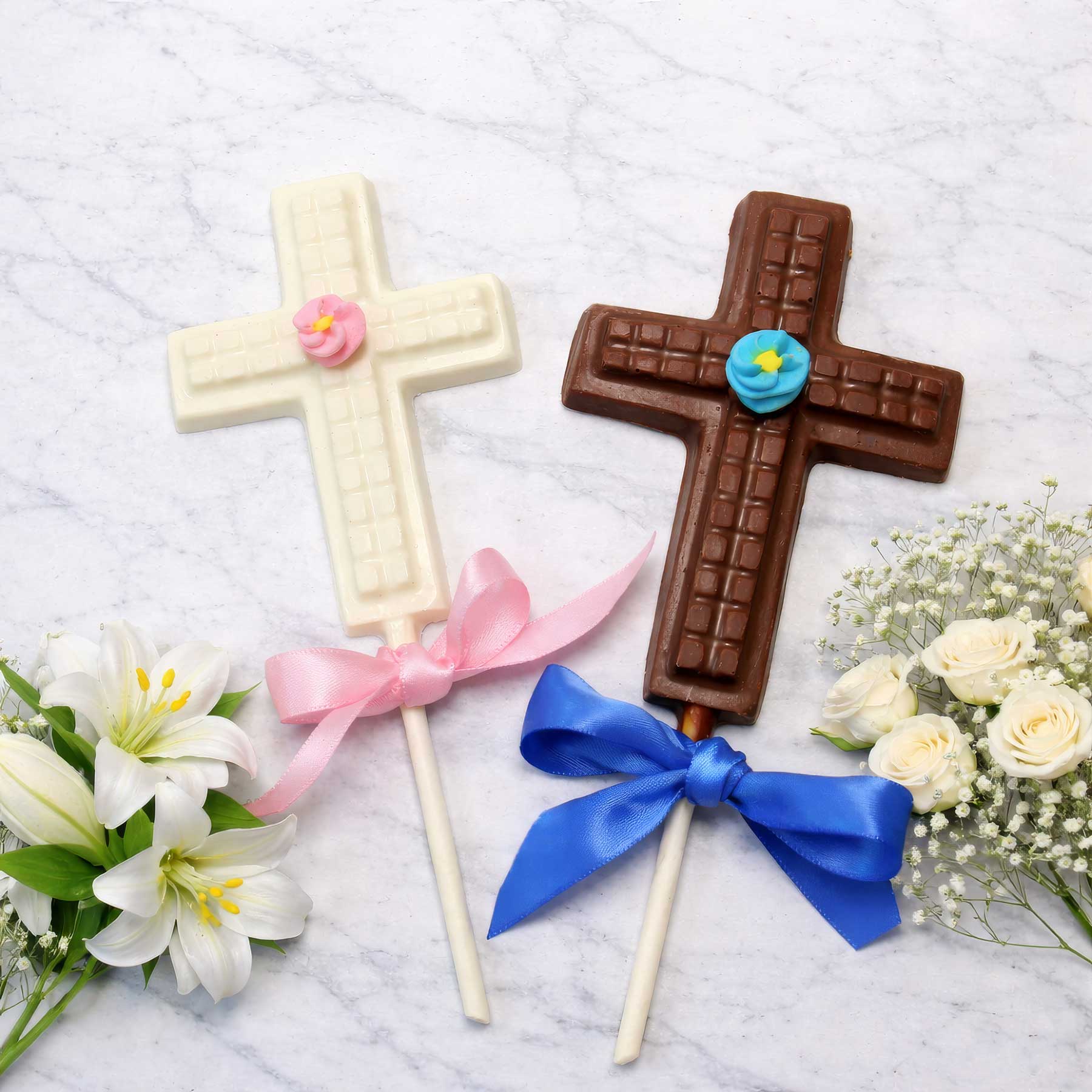 Handcrafted Chocolate Cross Lollipops – Perfect Party Favors - 2 Chicks with Chocolate