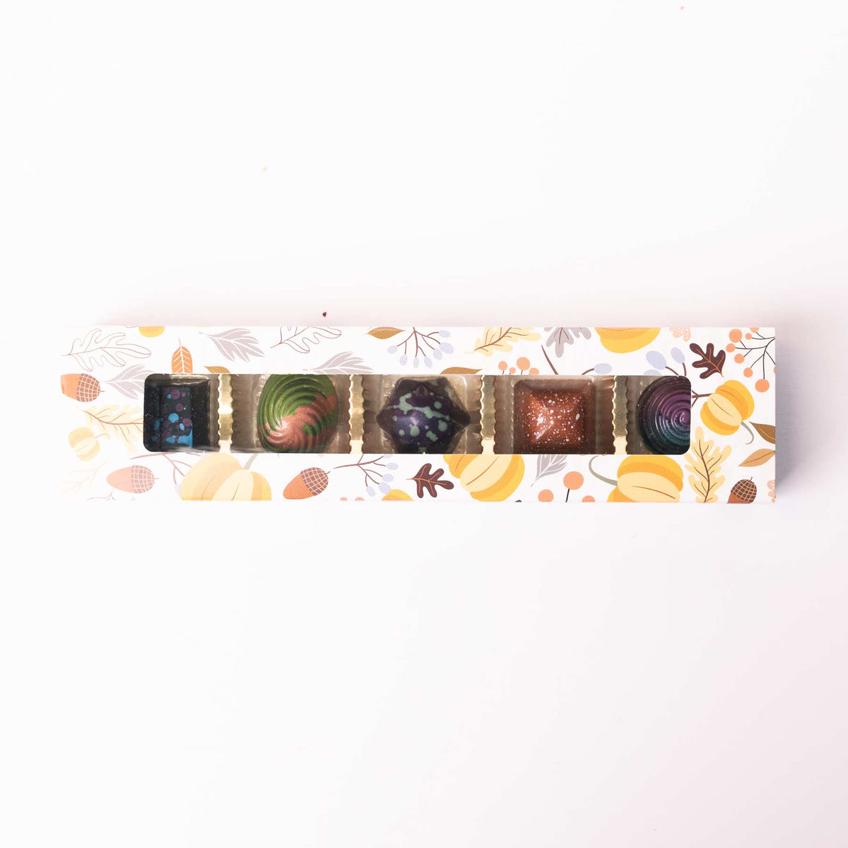 5-Piece Fall Slider Chocolate Box – Seasonal Gourmet Gift - 2 Chicks with Chocolate